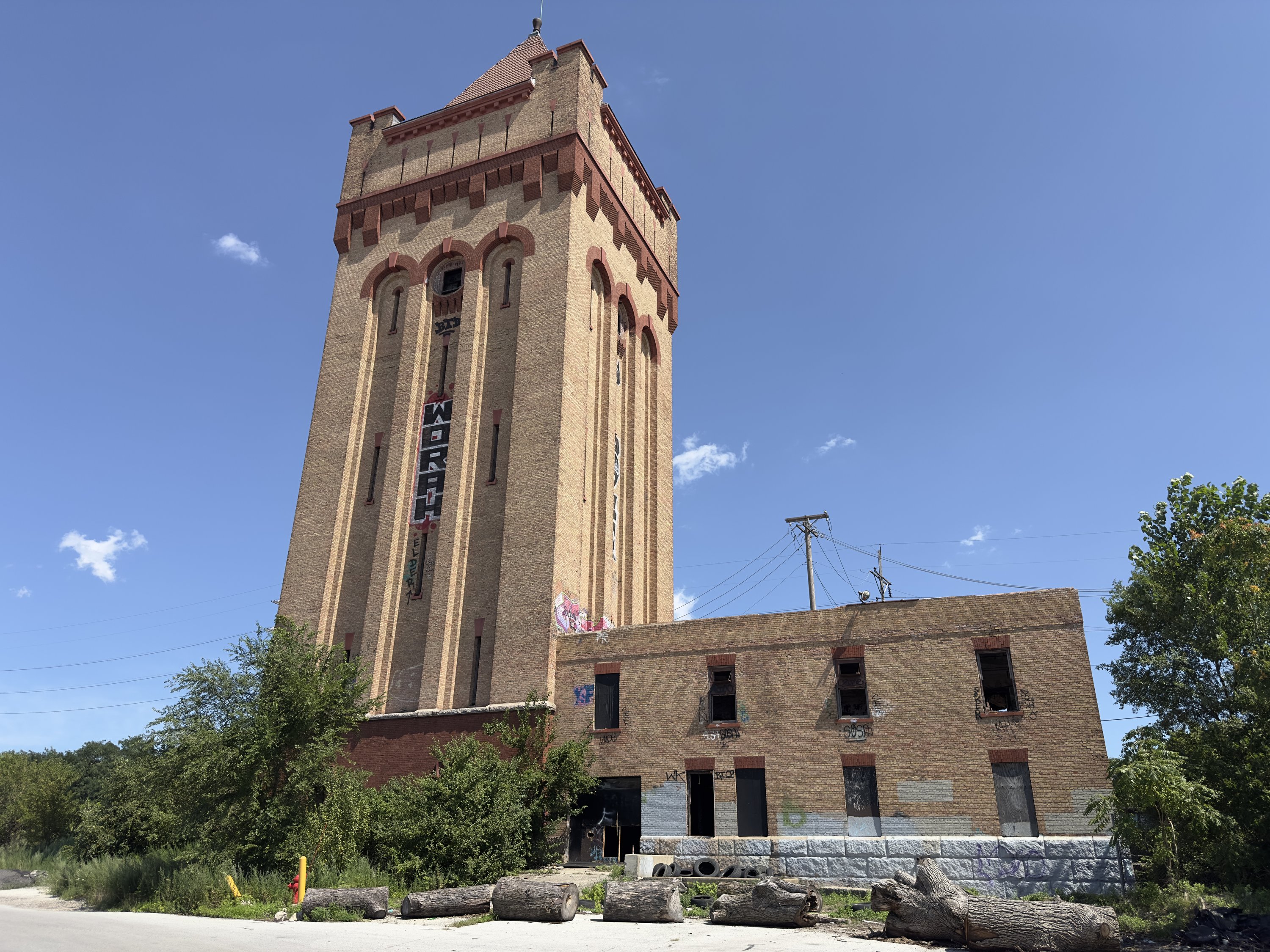 The old fireproof water tower, the last remnant of the Hawthorne Works complex